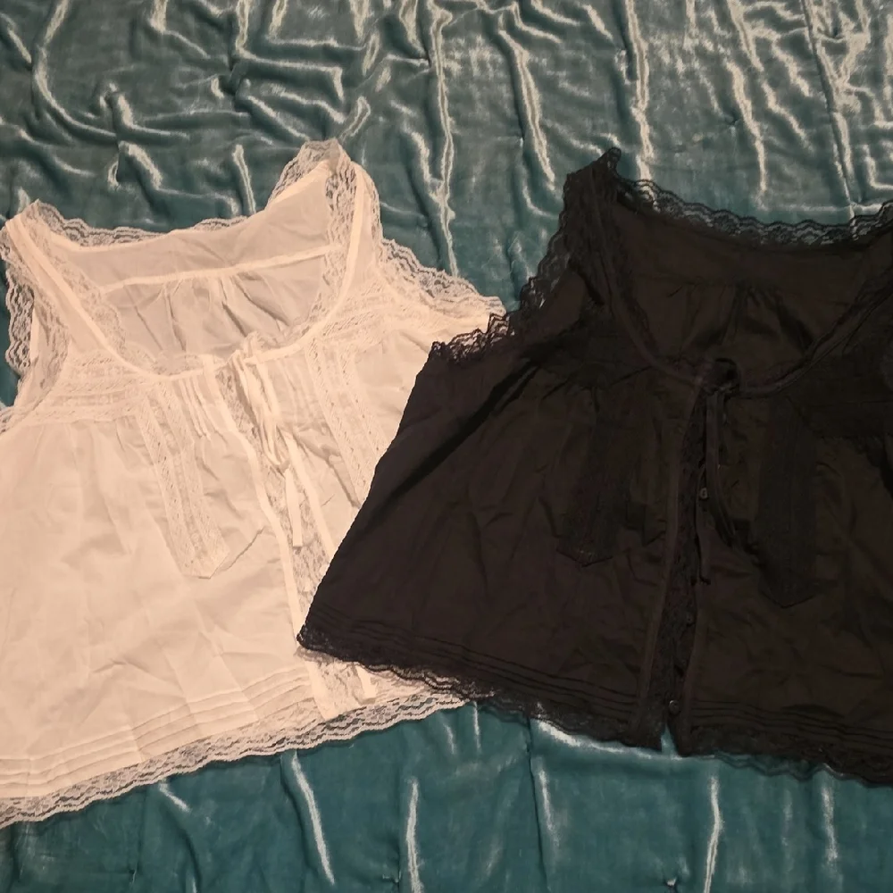 Lace Trimmed White and Black Tops - Picture 1 of 4